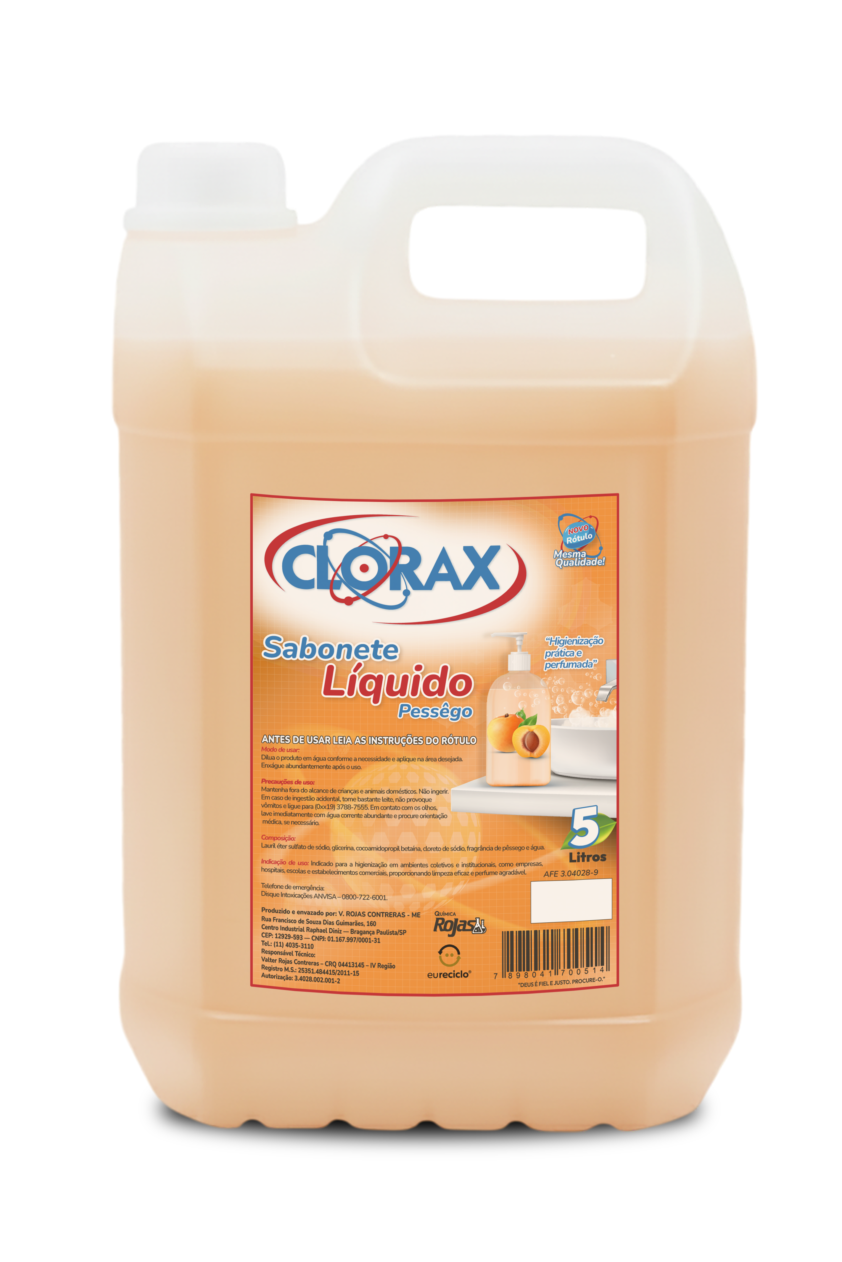 Garrafa de 5L do Sabonete Líquido Pêssego